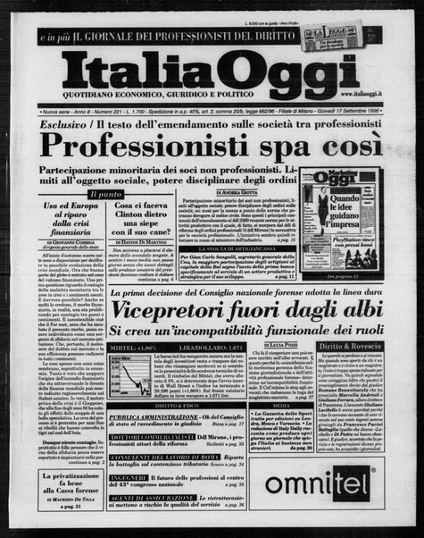 Italia oggi : quotidiano di economia finanza e politica